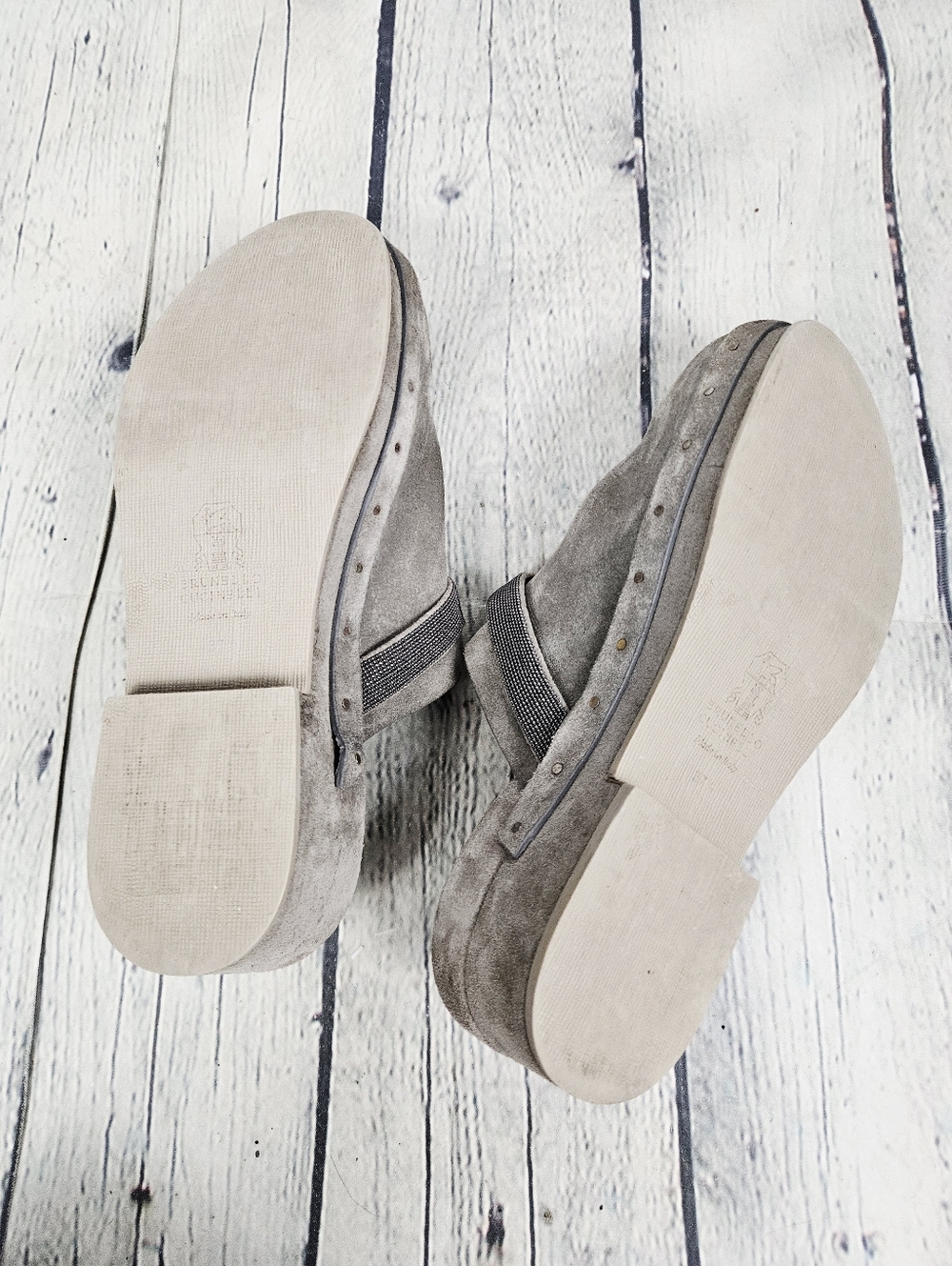 BRUNELLO CUCINELLI | Monili suede leather glitter accent slip-on clog - Picture 8 of 12